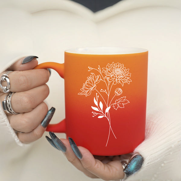1pc,Red and yellow gradient Birth Month Flower Milk Coffee Mug, Ceramic Coffee Mug