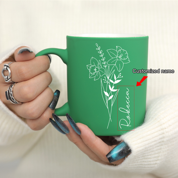 1pc 11oz Custom Name Green Birthday Month Flower Milk Mug