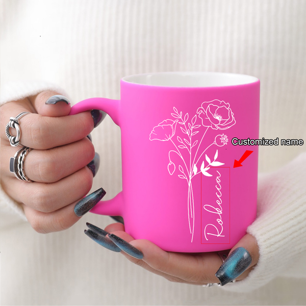 1pc 11oz Custom Name Pink Birthday Month Flower Milk Mug