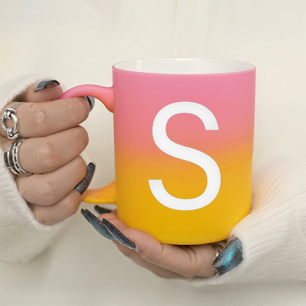 1pc,Yellow and Pink Gradient Color Alphabet Coffee Mug, Letters A - Z Ceramic Coffee Mug