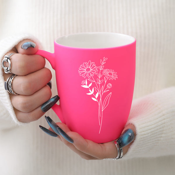 1pc, Pink Birth Month Flower Drum Coffee Mug, Ceramic Coffee Mug