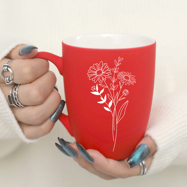 1pc, Red Birth Month Flower Drum Coffee Mug, Ceramic Coffee Mug