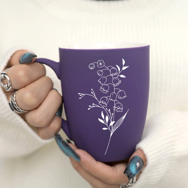 1pc, Purple Birth Month Flower Coffee Mug, Ceramic Coffee Mug