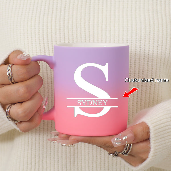 1pc 11oz/320ml Personalized Custom Letter, Sunset Glow Milk Coffee Mug For Cafes, Ceramic Milk Coffee Mug