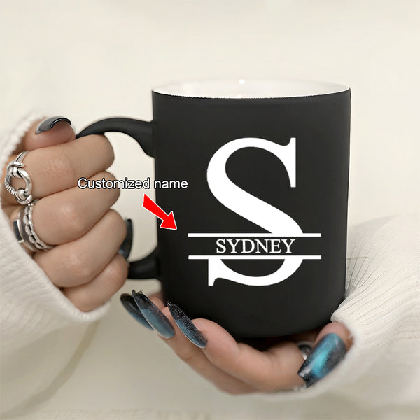 1pc 11oz/320ml Personalized Custom Letter, Black Milk Coffee Mug For Cafes, Ceramic Milk Coffee Mug