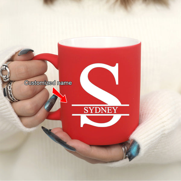 1pc 11oz/320ml Personalized Custom Letter, Red Milk Coffee Mug For Cafes, Ceramic Milk Coffee Mug