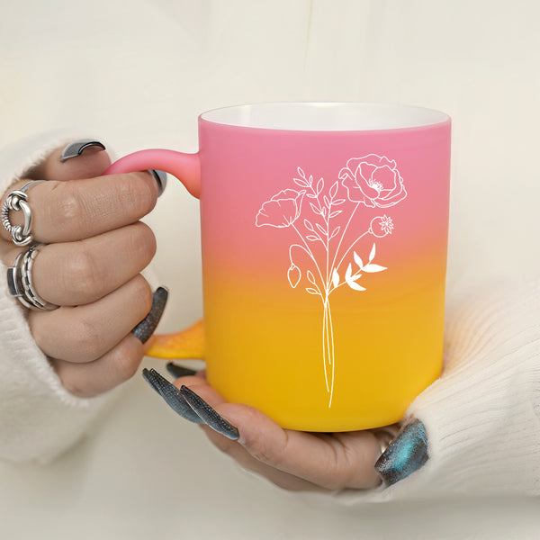 1pc,Yellow and Pink gradient Birth Month Flower Milk Coffee Mug, Ceramic Coffee Mug