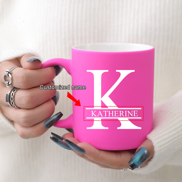 1pc 11oz/320ml Personalized Custom Letter, Pink Milk Coffee Mug For Cafes, Ceramic Milk Coffee Mug